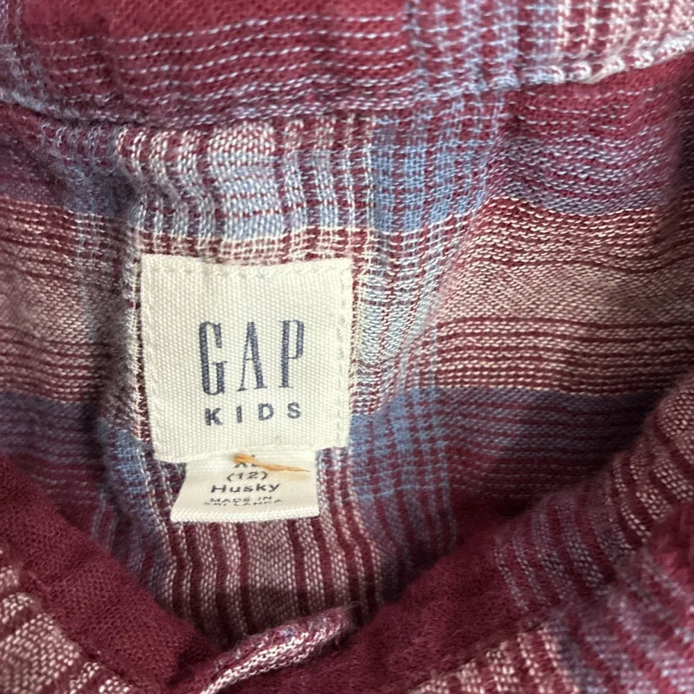 Gap Kids Lined  Button Down Cotton Long Sleeve Size 12 Husky XL Plum/Blue Shirt